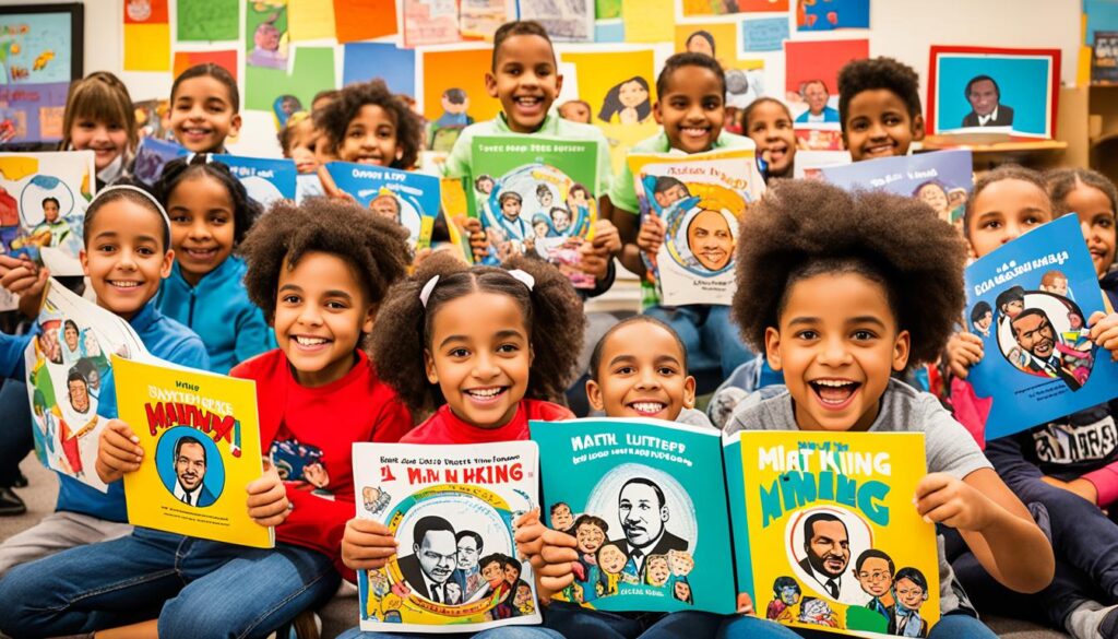 Children reading about Martin Luther King Jr.