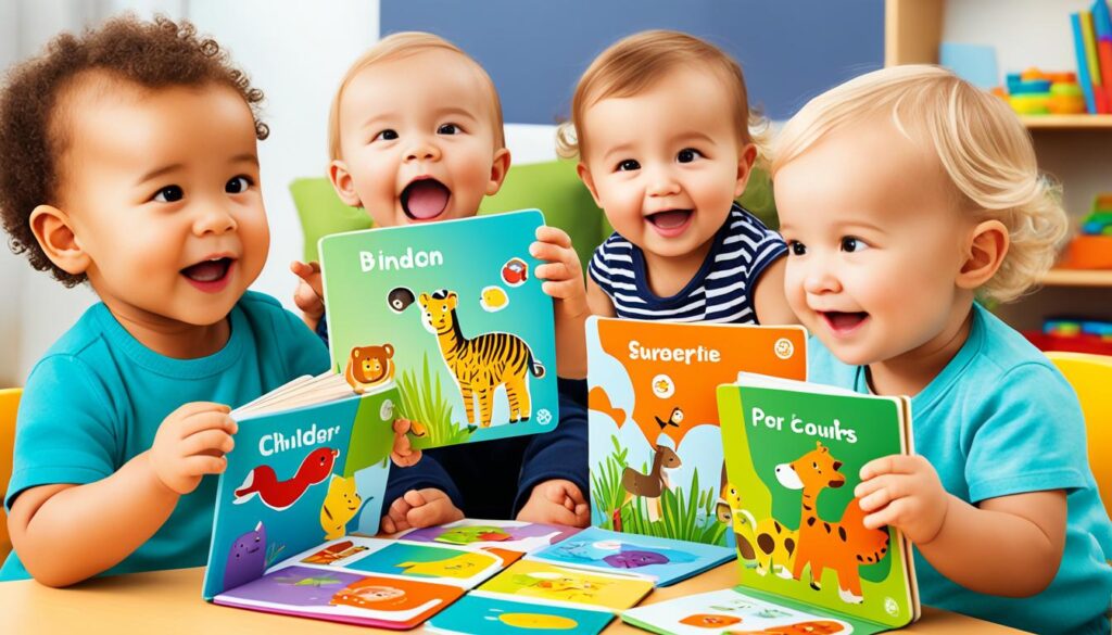 Children reading flap books