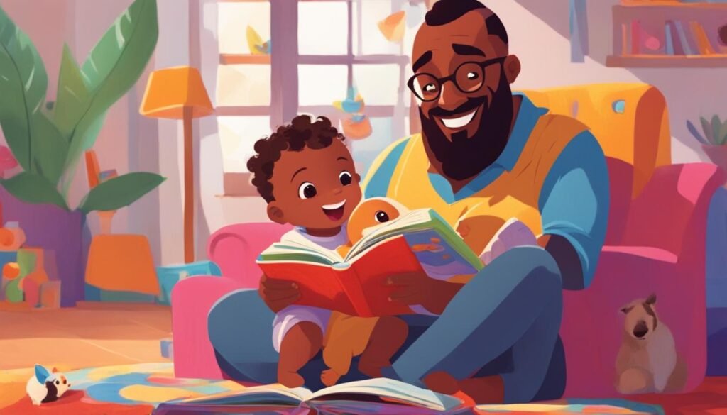 Dad reading a baby book