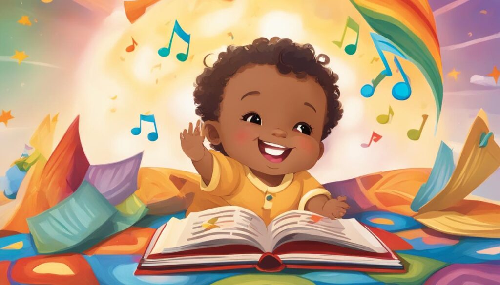 Infant enjoying a sing along book