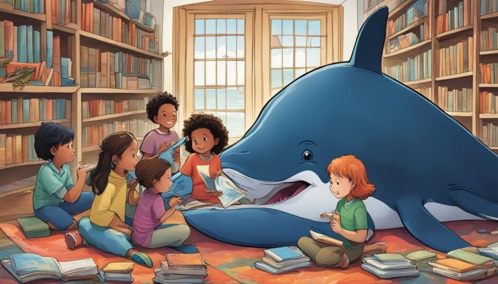 Kids reading whale books