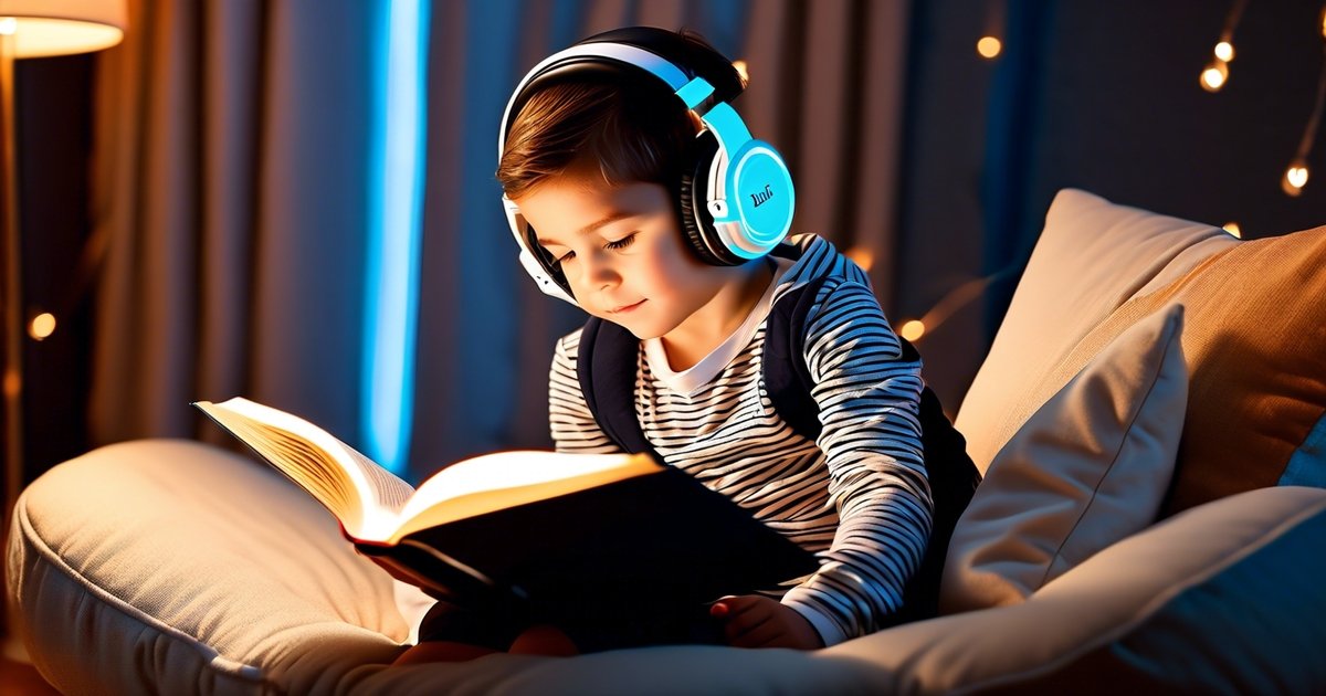 kid reading a book with audiobook